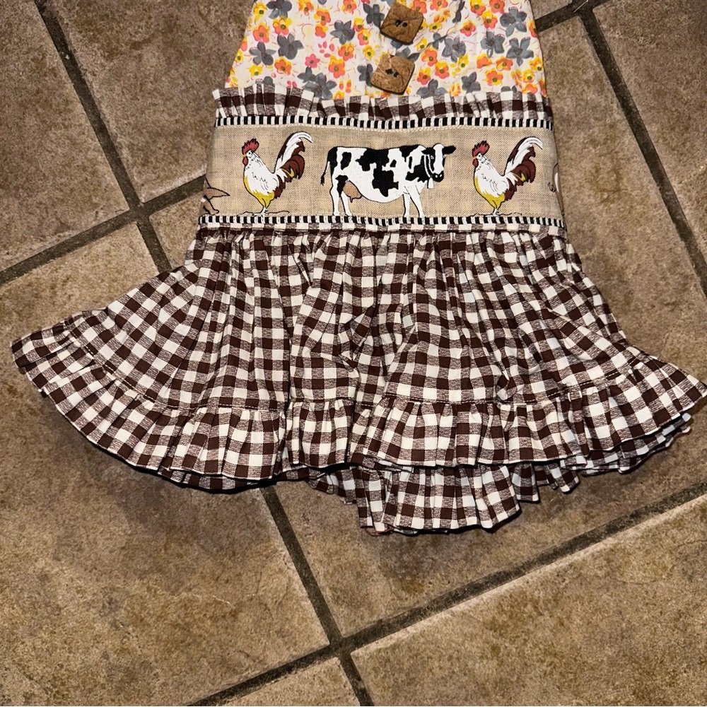 GIRLS RICA ROSIE BOUTIQUE FARMHOUSE PRINT DRESS ROOSTER COW 12 MONTH RARE HTF - Picture 5 of 11